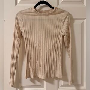a new day Beige Ribbed Long Sleeve Top